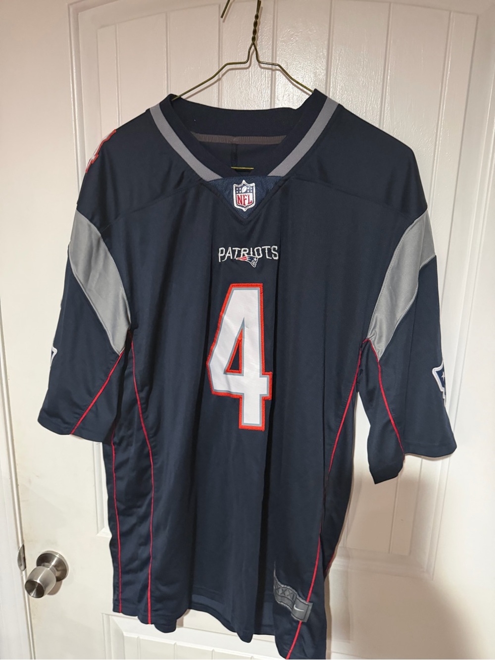 NFL New England Patriots Navy #4 Football Jersey with Gray & Red Trim